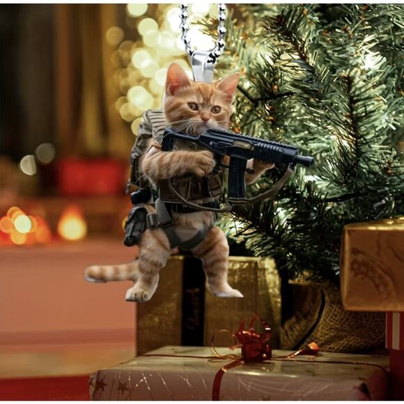 Tactical Cat Keychain Military Style Acrylic Pendant 8 cm - Picture 7 of 7